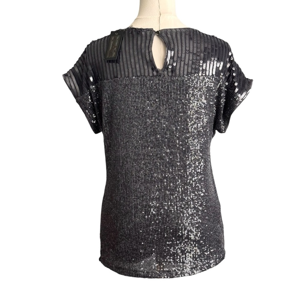 NWT Cable & Gauge Black/Gray Sequin Short Sleeve Lined Top Size Small-P - Picture 2 of 11